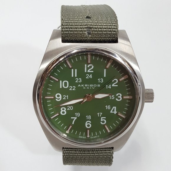 Akribos XXVI AK729GN Stainless Steel Watch with Adjustable Cloth Band